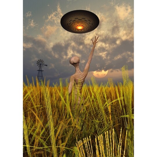 An Alien Being Directing A Ufo In Making Crop Circles Poster Print